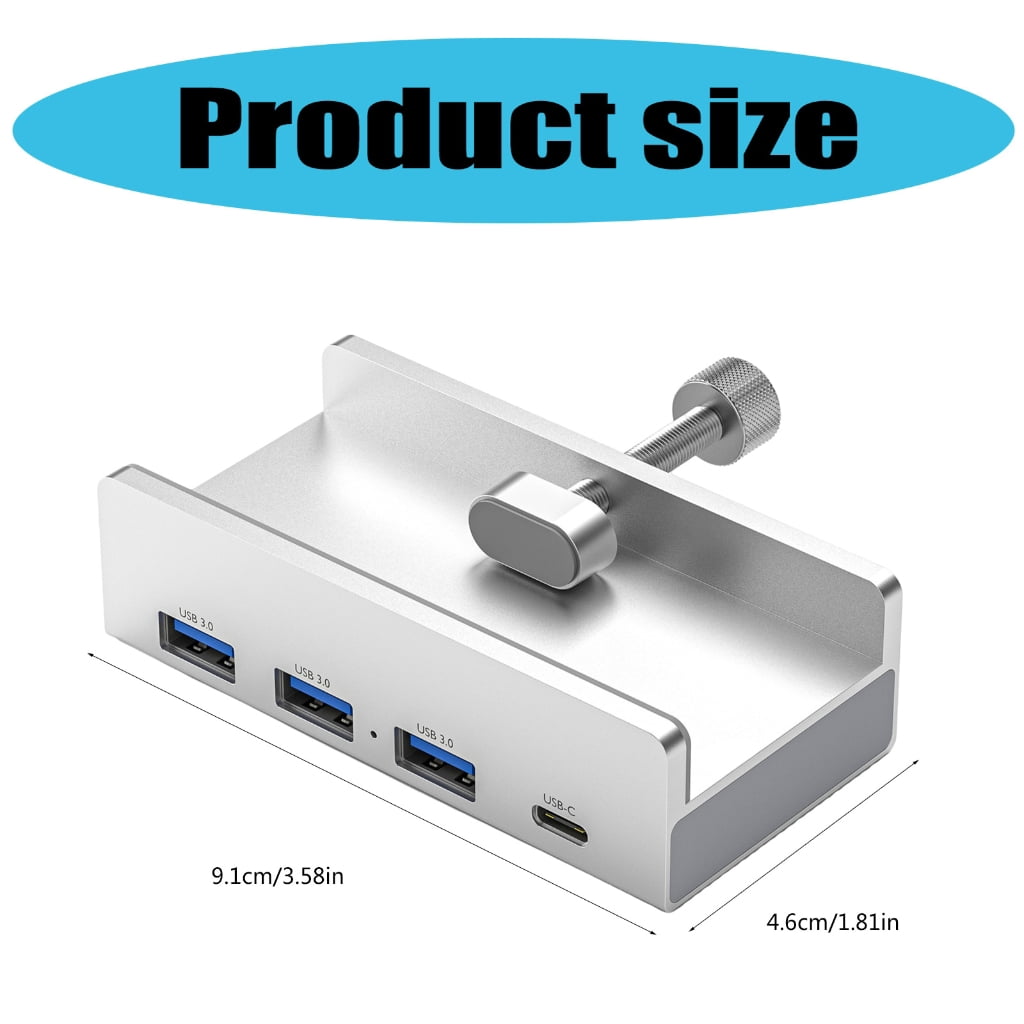 Tizuqe USB Type C Hub Clamp Type Aluminum Alloy 4-Port USB 3.0 Data Transfer Adapter Splitter for Desktop PC, Phones Silver