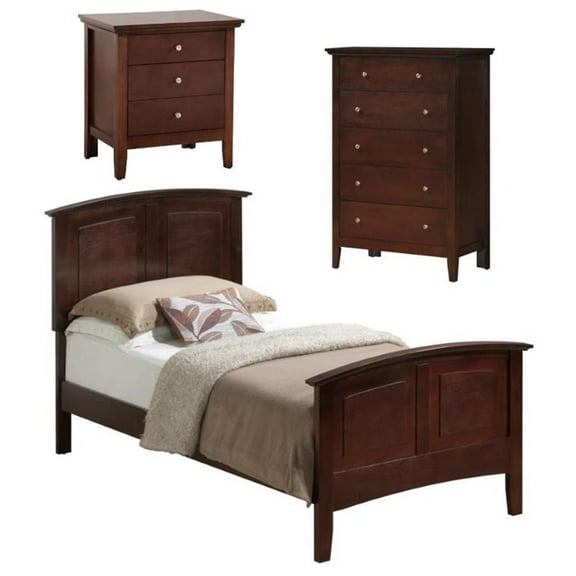 Home Square 3-Piece Set with Twin Bed 5-Drawer Chest & 3-Drawer Nightstand