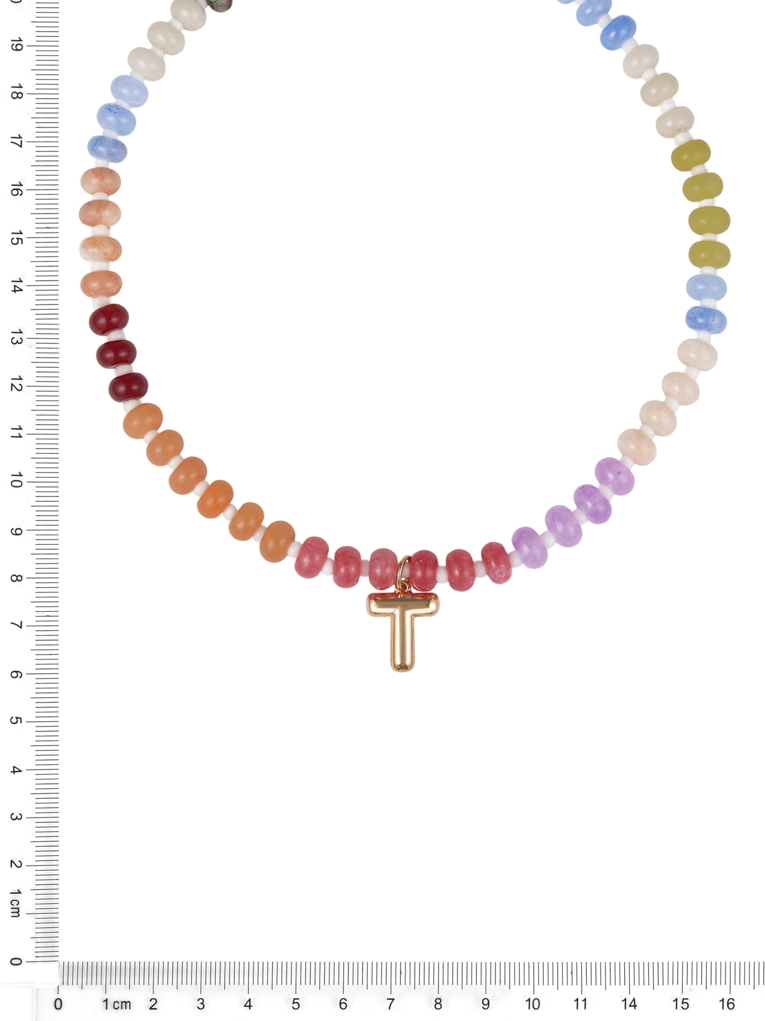 Time and Tru Goldtone Multicolored Bead Initial "T" Necklace
