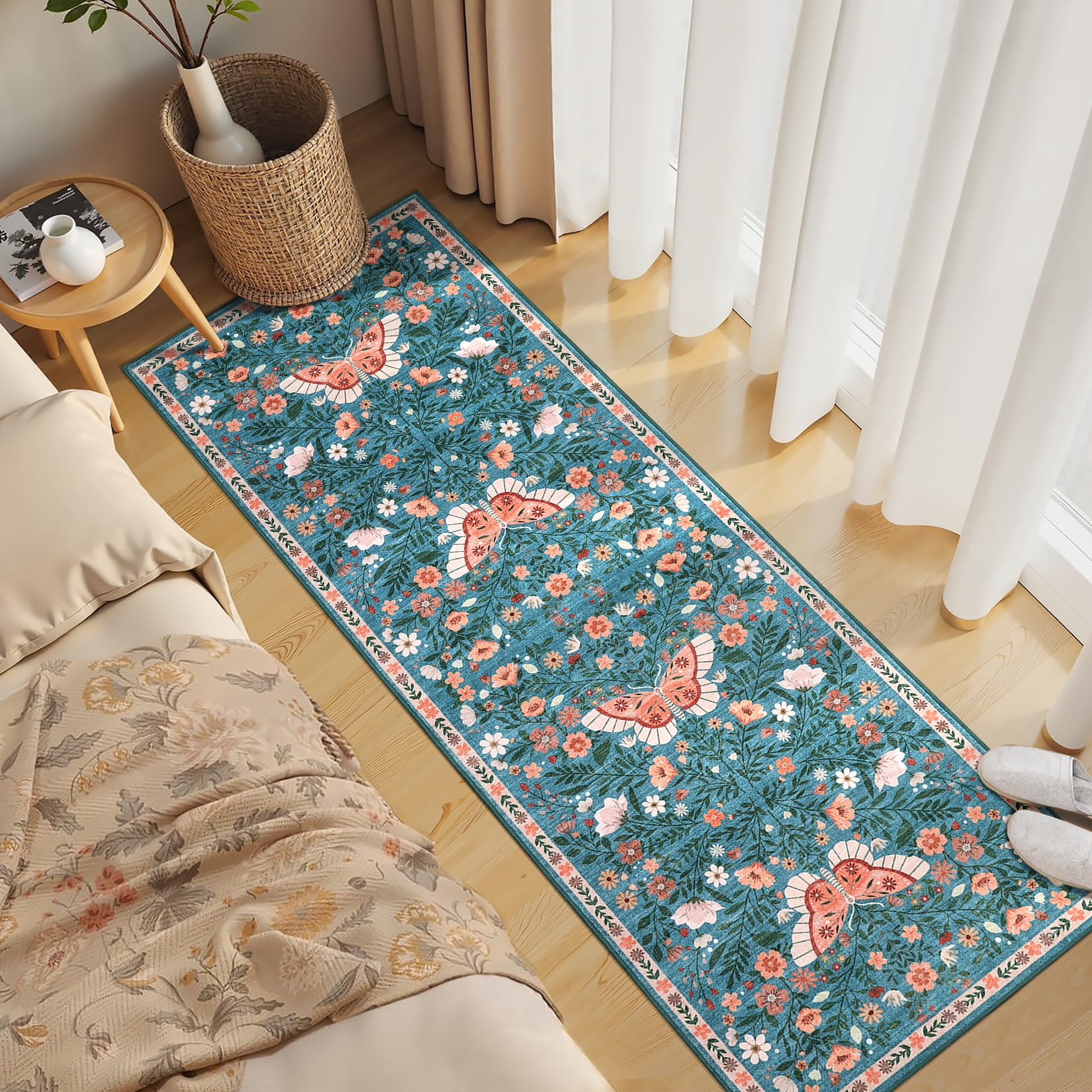 HOMERRY Blue Floral Hallway Runner Rug 2x6 Washable Non Slip Throw Carpet