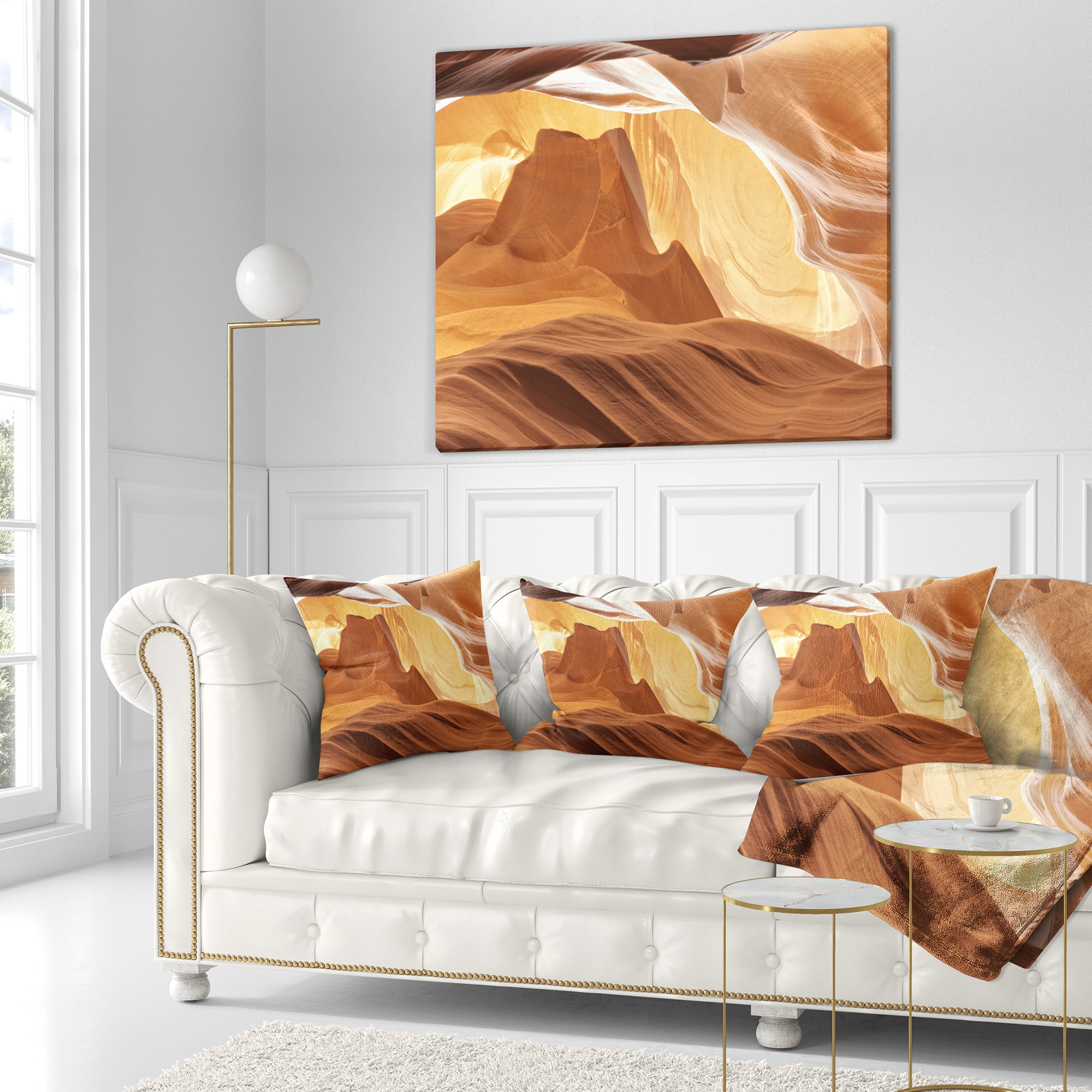 Designart Antelope Canyon with Light Rays - Landscape Photography Throw Pillow - 18x18