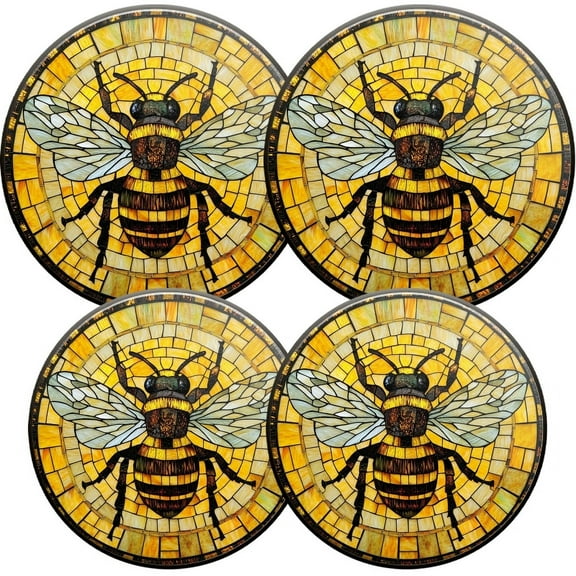 Electric Stove Burner Covers, Set of 4, Round Burner Cover,8 and 10 Inch,3D Circular Stained Glass with Bumblebee