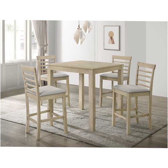 JERFIT 5-Piece Counter Height Dining Set with Square Table and Upholstered Chairs, Cream