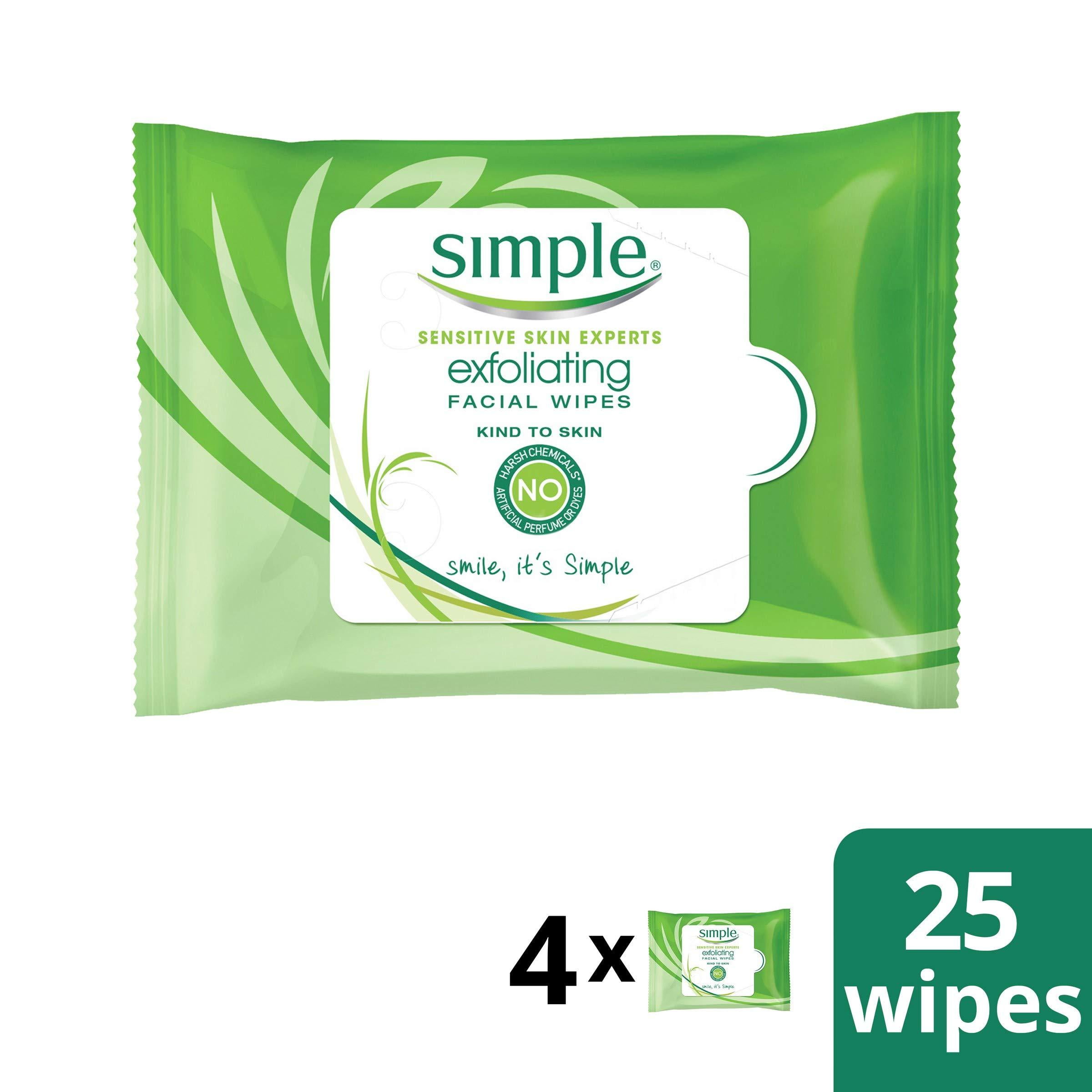 4 Pack, Simple Exfoliating Makeup Remover Wipes, with Vitamin E Oil to