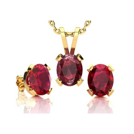 1 2/3 Carat Oval Shape Ruby Necklace and Earring Set In 14K Yellow Gold Over Sterling Silver