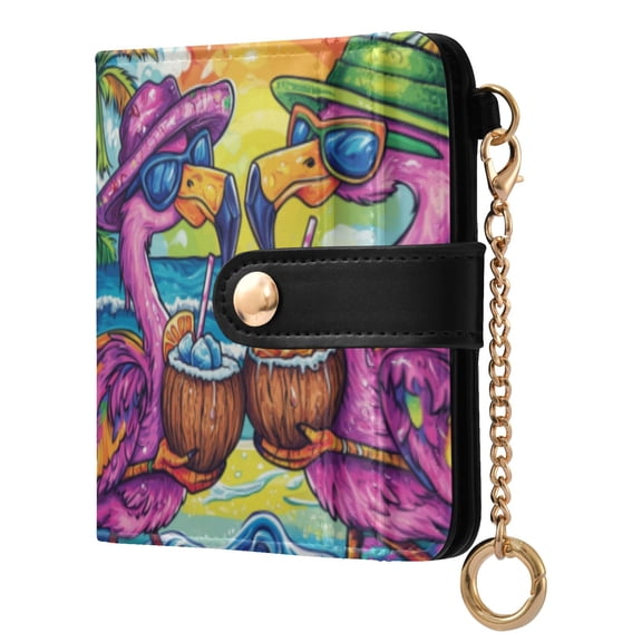 Qxltty Pink Cartoon Flamingos Ladies Wallet Rfid Slim Thin Compact Credit Card Women Wallet Zipper Coin Pocket and ID Window for Female Gifts