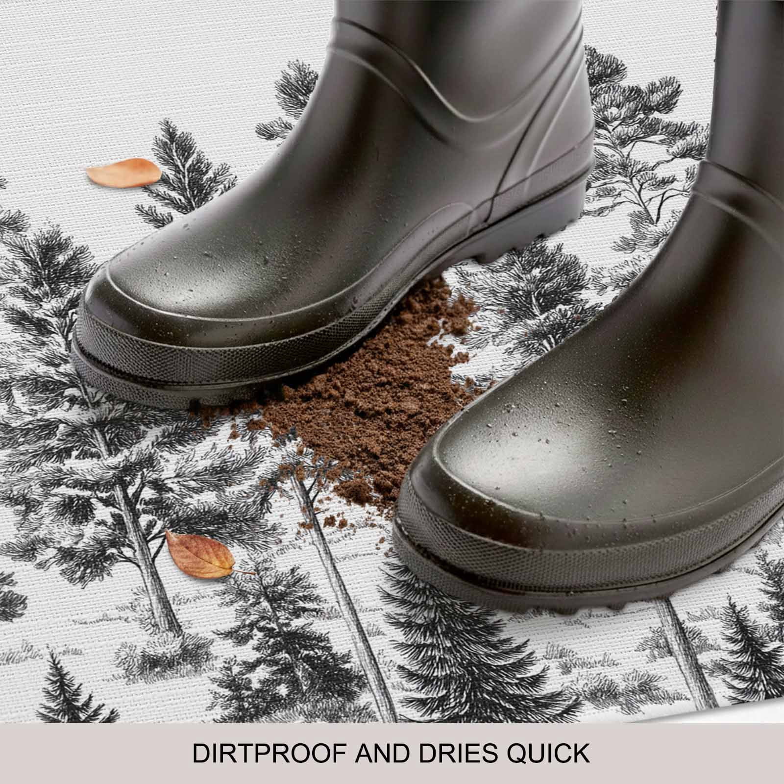 Black Pine Tree Doormat Outdoor Entrance 24"x36", Vintage Watercolor Botanical Absorb Moisture Dirt Door Mats, Non-Slip Rubber Backing Floor Mats Indoor, Low-Profile Front Door Rugs