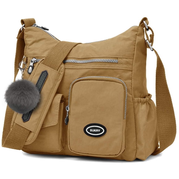 SUKRY Nylon Crossbody Bag for Women with Anti-theft RFID Pocket, Water-resistant Shoulder Bag Travel Purses and Handbag (Khaki)