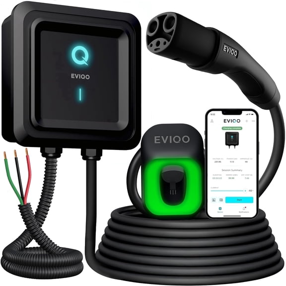 EVIQO Level 2 EV Charger NACS for Tesla – Hardwired, 240V, 25ft Cable EVSE – Smart WiFi App, UL Certified, 48 Amp EV Charger Level 2 for Home Indoor/Outdoor - Wall Electric Vehicle Charging Stations