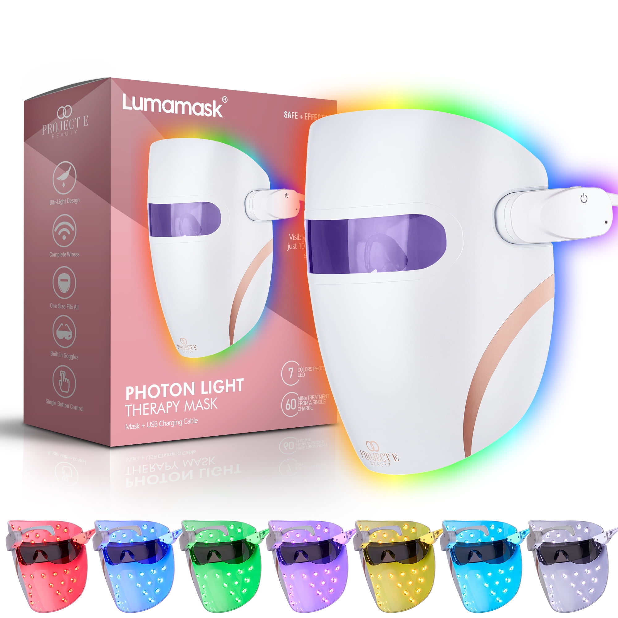 Project E Beauty Lumamask LED Light Therapy, 7 LED Colors Mask, Anti