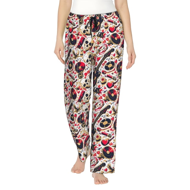 Balery Guitar Skull rock Pantalones de pijama para mujer, pijamas ultraligeros, pantalones de estar por casa-3X-Large