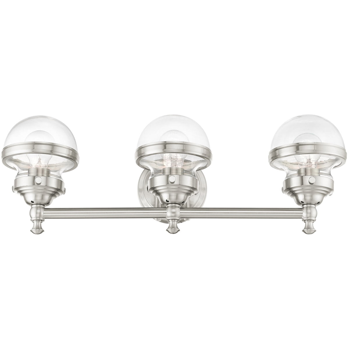 24 inch 3 Light Brushed Nickel Bathroom Vanity light fixture with Hand Blown Clear Glass Shade