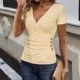 thumbnail image 6 of Women Blouses Plus Size Sawvnm Fashion Women's Summer V-Neck Casual Short Sleeve Button T-Shirt Top Blouses for Women Yellow S, 6 of 6