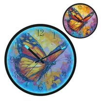 Voice Activated Clock with Glow Light 12 Inch Large Silent Wall Clock Battery Operated for Home Decor Colorful Butterfly Flying