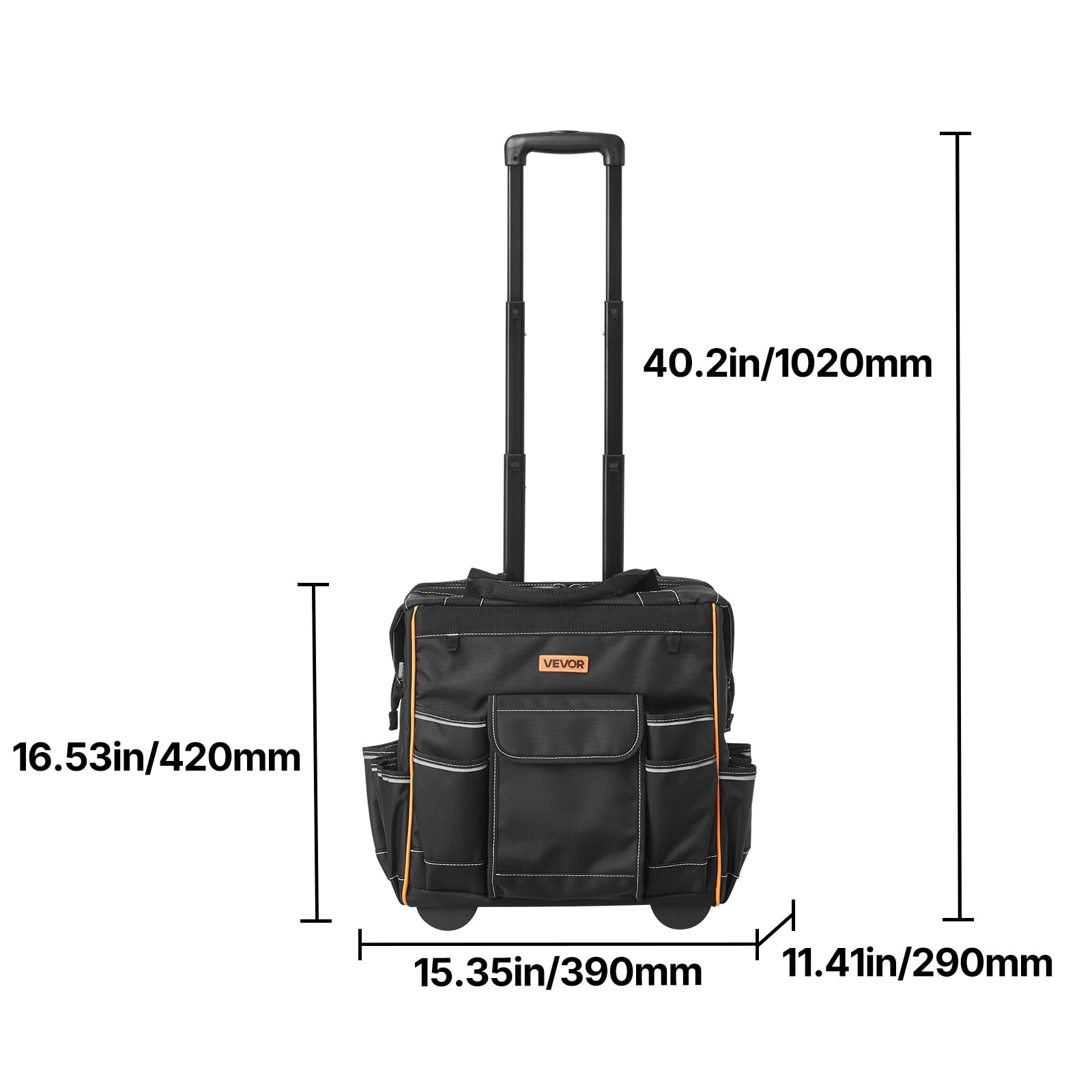 VEVOR Rolling Tool Bag, 110 lbs Load Capacity, 25 Pockets Heavy Duty Roller Tool Bag on Wheels, Adjustable Telescoping Handle & Stable Base, Toolbag Organizers with Wheels for Construction, Mechanic