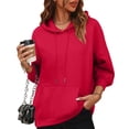 thumbnail image 4 of Oversized Hoodie Women Plain Fleece Pullover Hooded Sweatshirt with Pockets Casual Long Sleeve Sweat Shirts Y2k Tops Red XS, 4 of 5