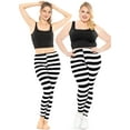 thumbnail image 2 of Stretch Is Comfort Women's Polyester Plus Size Ankle Length Leggings Black White Stripes 2X, 2 of 7
