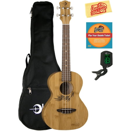 Luna Uke Bamboo Tenor Ukulele Bundle with Gig Bag, Tuner, Austin Bazaar Instructional DVD, and Polishing Cloth