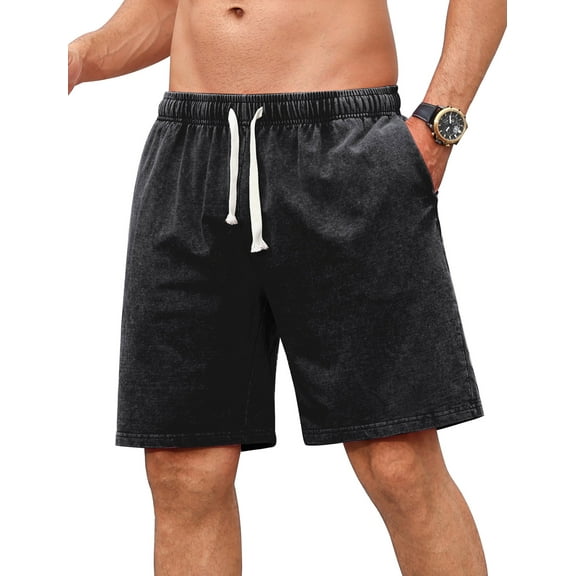 IDOPIP Men's Vintage Cotton Shorts Waist Drawstring Shorts with Pockets Casual Shorts