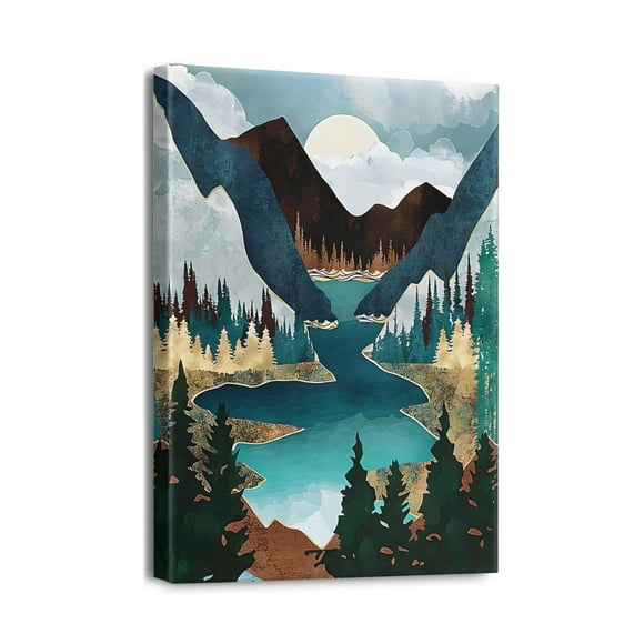 Modern Forest Artwork 12x16 Inch Mountain Wall Decor, Watercolor Painting for Living Room & Bedroom