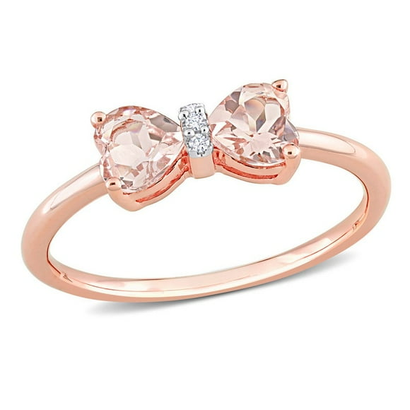 1.00 Carat (ctw) Morganite Heart Bow Ring in 10K Rose Pink Gold