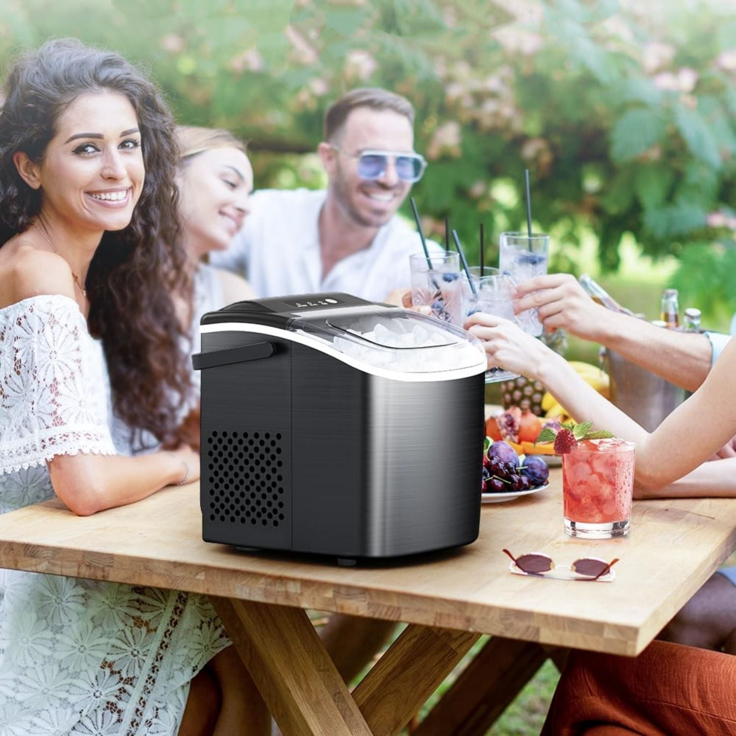 Ice Maker Countertop, Portable Ice Machine with Self-Cleaning, 26.5lbs/24Hrs, 9 Bullet Ice Cubes in 6 Mins, Ice Basket and Scoop, Ideal for Home, Kitchen, Bar, Camping