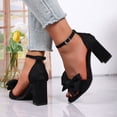 thumbnail image 4 of Dakaela Women's Open Toe Heels Sandals Bow Low Block Chunky Heel Party Dress Wedding Bride Pumps Shoes with Ankle Strap Size 6-9 Black, 4 of 9