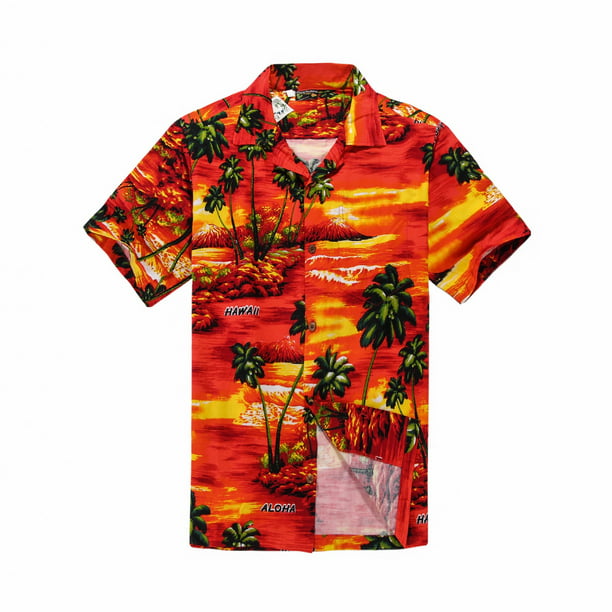 Hawaiian Shirt Aloha Shirt in Red with Palms - Walmart.com