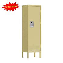 Tcbosik 54.6" Metal Storage Cabinet, Wardrobe with Lockable Door, Locker with Shelf and Hanging Hooks for Home, Office, Supermarket, Yellow