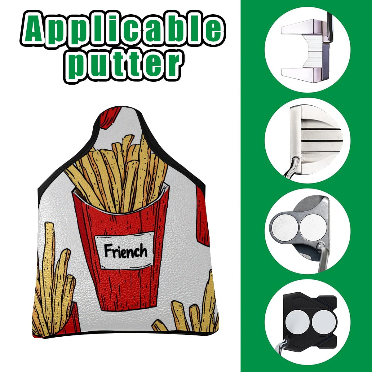 Golf Mallet Putter Cover Premium Leather Golf Putter Head Cover with Magnetic Closure Golf Cover for Men and Women Cartoon French Fries
