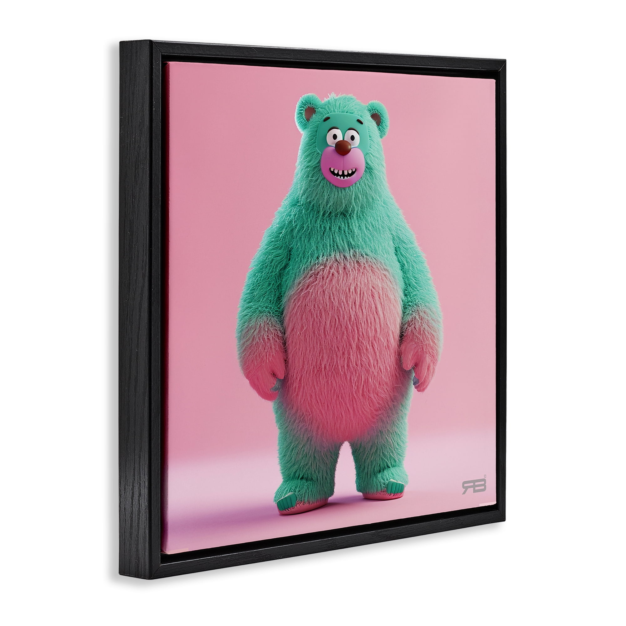 Stupell Industries Smiling Green Bear Animals Painting Black Floater Framed Canvas Art Print Wall Art, 18 x 18