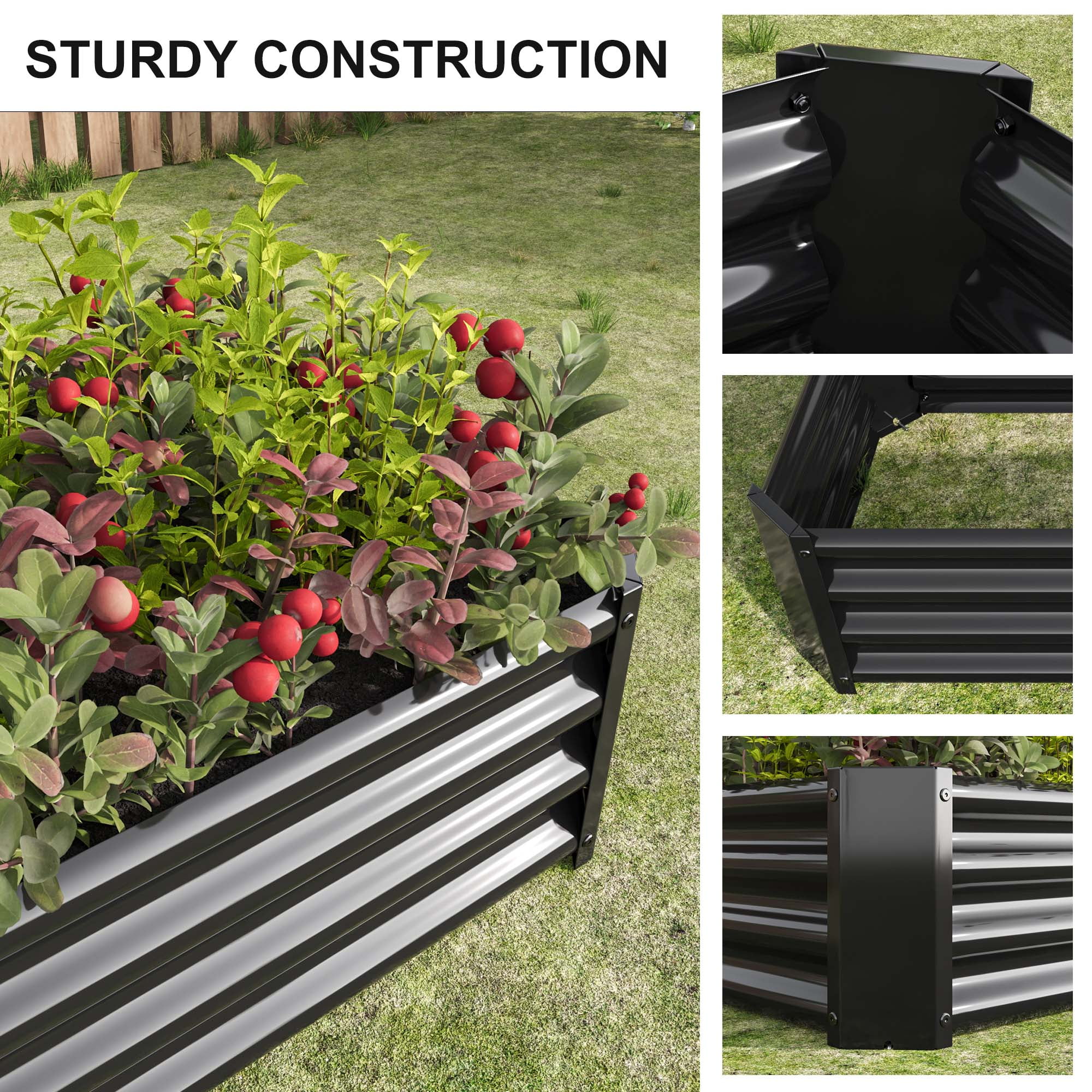 Aukfa Raised Garden Bed Kit - Garden Outdoor Planter Box for Vegetables - 4 ft x 2 ft - Black