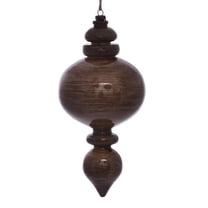 Vickerman 9" Pewter Wood Grain Rounded Finial Ornament. These ornaments are the perfect addition to any holiday decorating project. They features a light wood grain pattern. Includes 3 pieces per pack