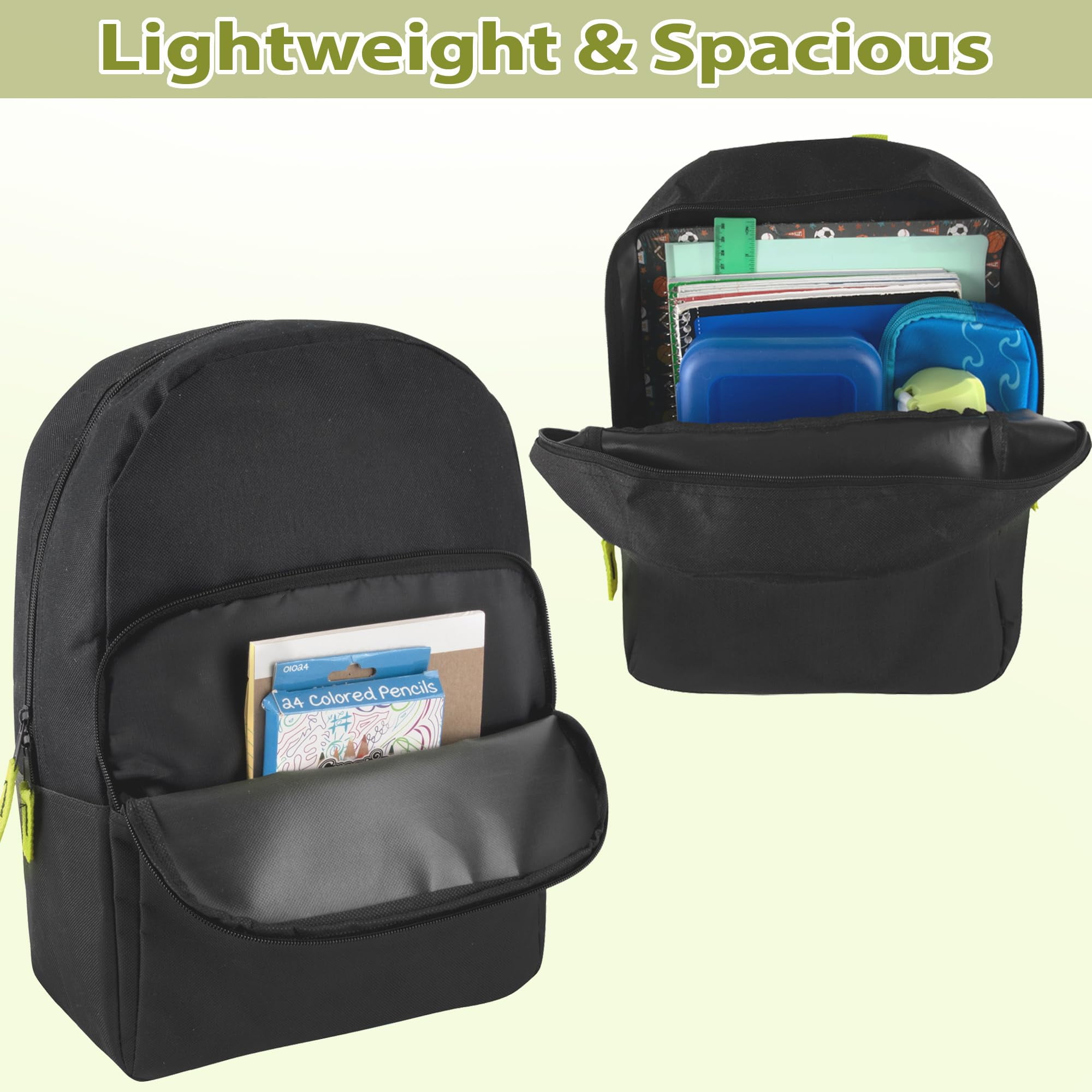 24 Pack of Bulk Wholesale Two Tone Color Backpacks for Travel and Commuting in Mixed Male Colors Pack