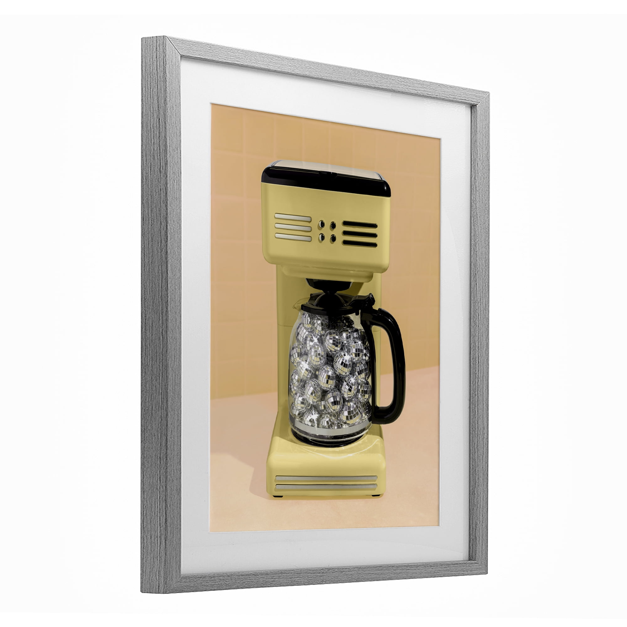 Stupell Industries Disco Coffee Maker over Yellow Gray Framed Print Under Glass, design by LISH Creative