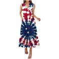 thumbnail image 2 of Nmnitkp Dresses for Women Independence Day print Fashion Casual Printed V-Neck Pullover Sleeveless Pleated Irregular Dress Coffee,M, 2 of 6