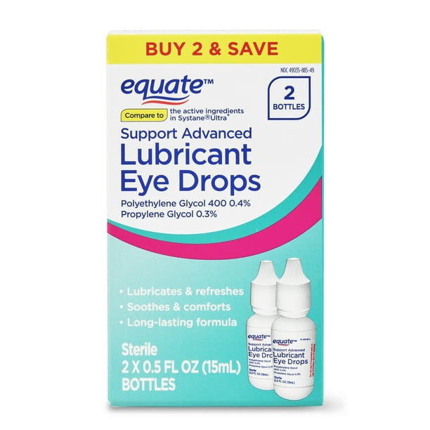 Equate Support Advanced Lubricant Eye Drops, 0.5 fl oz, 2 Pack
