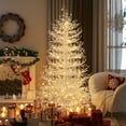 thumbnail image 2 of Christmas Tree 6FT Pre-lit Aspen Fir Artificial Christmas Tree, Hinged Xmas Tree 623 Snow Flocked Branch Tips, 420 Warm White LED Lights, Holiday Coral Christmas Tree for Home Party,Flocked Christm, 2 of 17