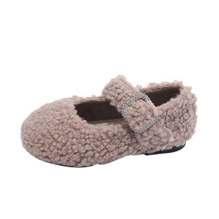 

Wiueurtly Girls Rain Boot Fashion Winter Children Boots Girls Flat Cotton Shoes Plush Warm Water Rhinestone Buckle Strap Comfortable