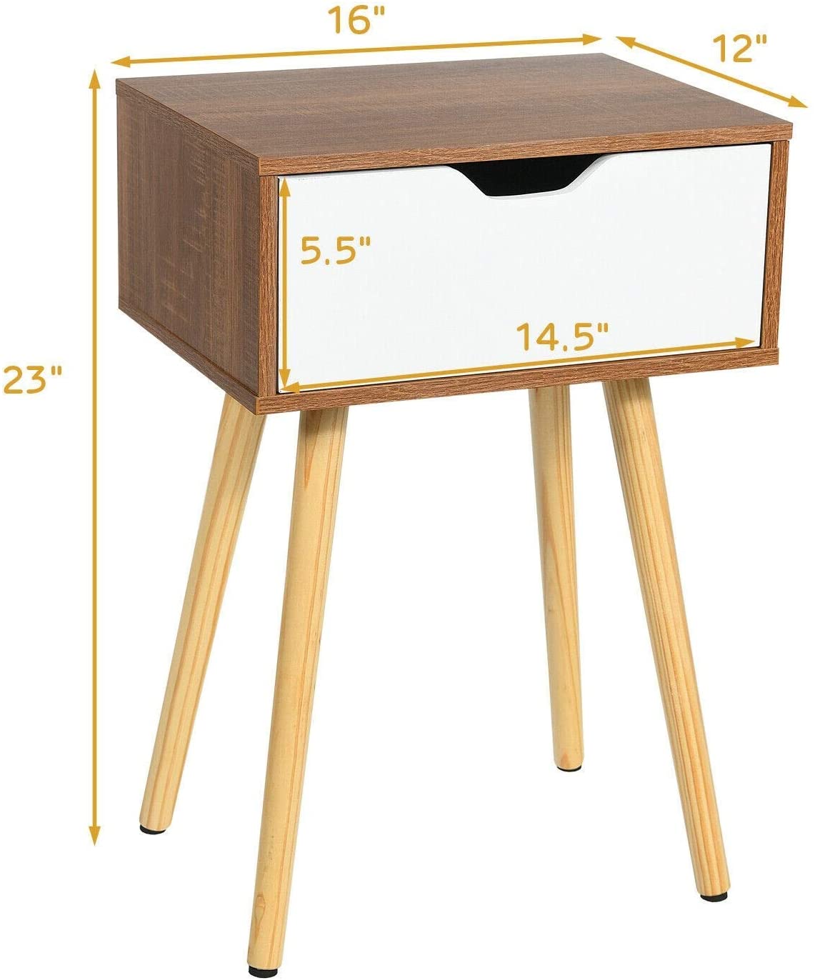 Giantex Mid-Century Nightstand, End Table with Drawer, Wood Bedside Table Side Table for Bedroom - image 3 of 7