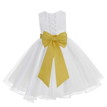 Ekidsbridal Girl Bridesmaid Flower Girl Dress - White Lace Corset Organza with Tiebow 186noFT-A (Size: M-10)