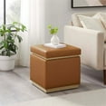 thumbnail image 2 of Linon Hawn Square Wood Upholstered Ottoman in Caramel Brown, 2 of 11