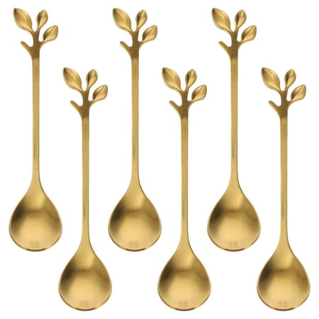 

6pcs Long Handle Iced Tea Spoons Creative Golden Leaf Cocktail Stirring Spoons
