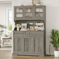 thumbnail image 6 of Hiphuta 72"Tall Kitchen Pantry Storage Cabinet with Power Outlet, Freestanding Cupboard Storage Buffet Hutch with Microwave Stand, Storage Pantry with Drawers & Glass Doors, Ash Gray, 6 of 7