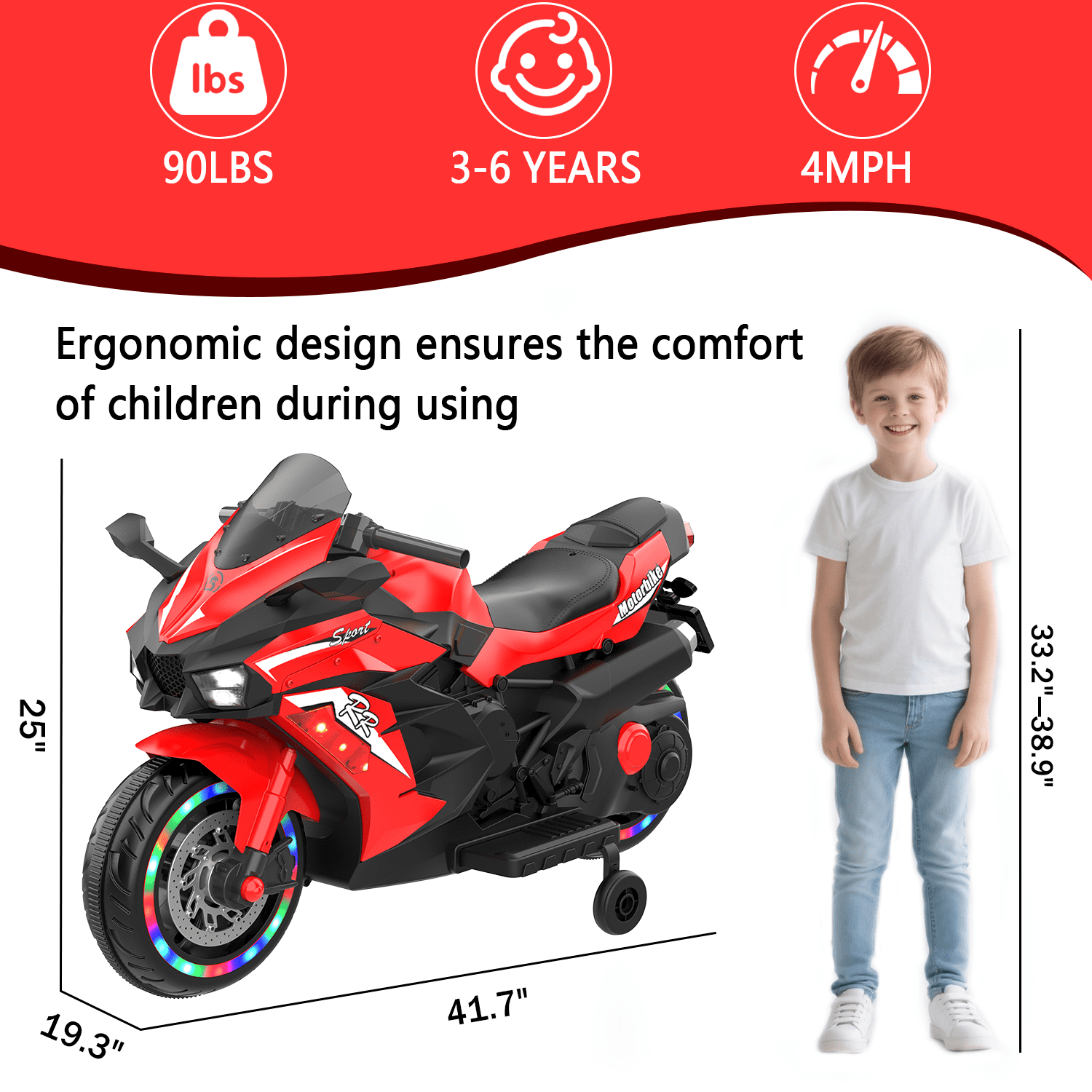 Zogymoz 12V Ride on Motorcycle with Led and Music, Kids Motorcycle Ride on for 3-6 Years,Powered Ride-ons Toy Gifts