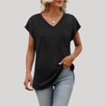 thumbnail image 2 of NJGRAE Off Shoulder Tops for Women Cropped Casual T-Shirts Women Women's Summer Fashion Casual V Neck Low Neckline Short Sleeved Solid Color Printed Loose T Shirt Top Womens T Shirt Xl, 2 of 5
