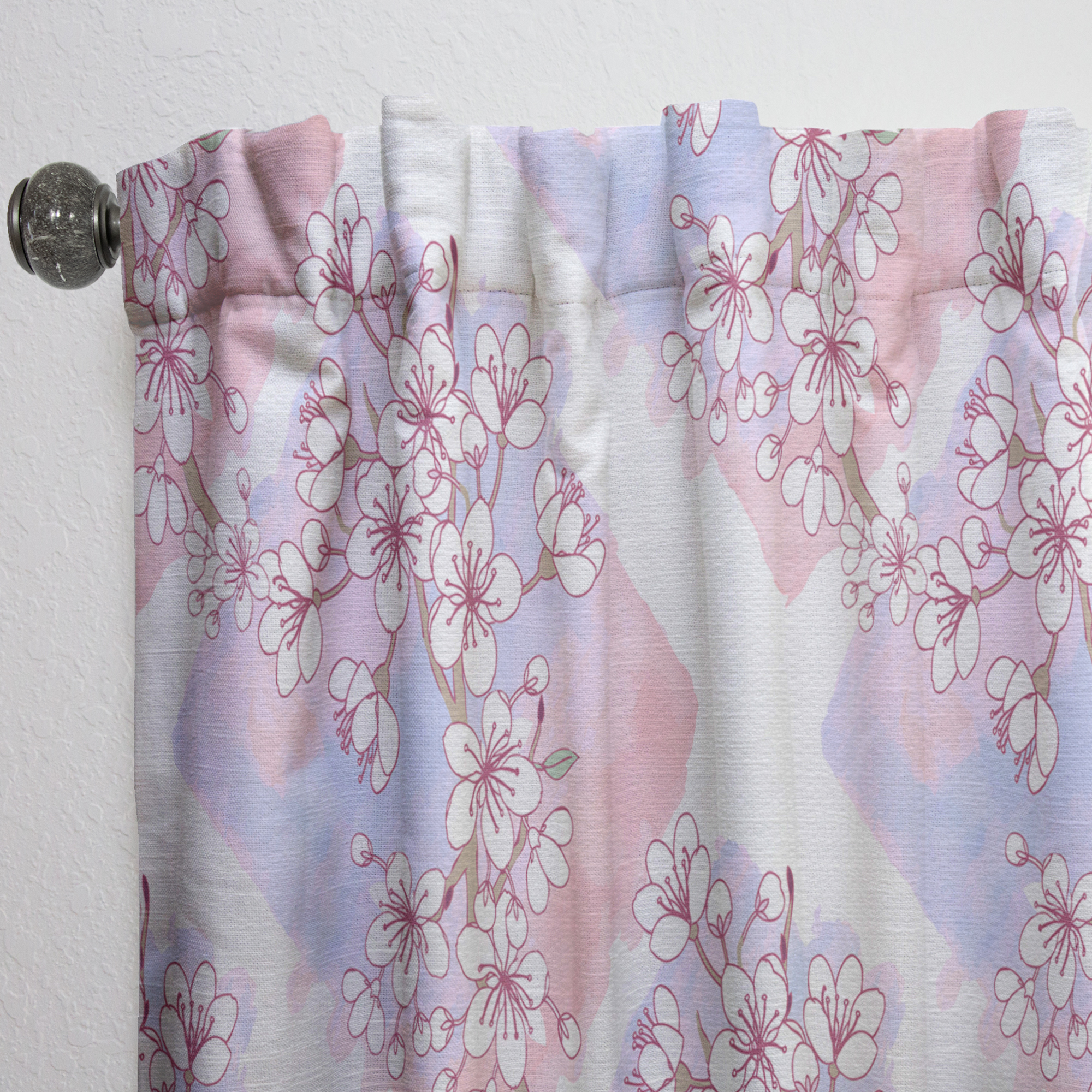 Designart 'Pink Flower Retro Pattern I' Mid-Century Modern Curtain Panel