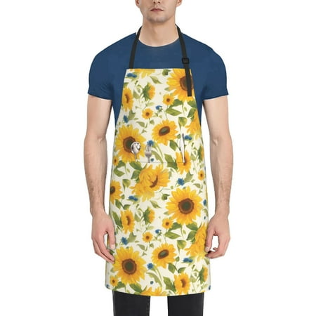 

Lukts Beautiful Countryside Sunflower Pattern Kitchen Cooking Aprons Adjustable Bib Soft Chef Apron with 2 Pockets for Men Women