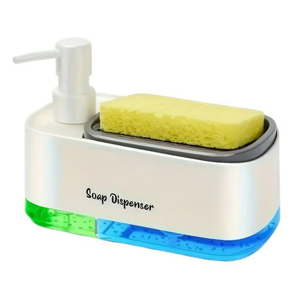Hand and Dish Soap Dispenser Set for Kitchen, Dual Soap Dispenser with Sponge Holder, 3-in-1 Countertop Soap Pump Dispenser for Kitchen Sink, Useful Kitchen Gadgets