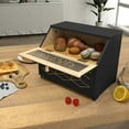 thumbnail image 2 of MROJISC 15" Double Wooden Layer Bread Box ,Corner Bread Box for Kitchen ,Large Storage Box, Black, 2 of 7